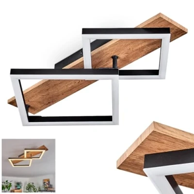 Immagine di Plafoniera LED Cascada, moderna lampada da soffitto in metallo/MDF/plastica, colore nero/effetto legno/bianco, 2 luci, 18 Watt, 2100 lumen, 3000 Kelvin