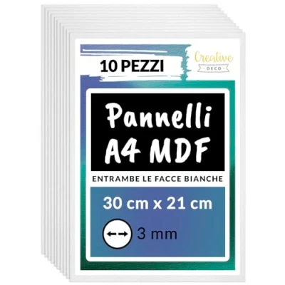 Immagine di Creative Deco 10 x A4 MDF Pannelli in Legno Fogli, Bianchi su Entrambi i Lati 420 300 3 mm Fai da Te Perfetto per Taglio Laser, CNC Router, Modellare, Traforato