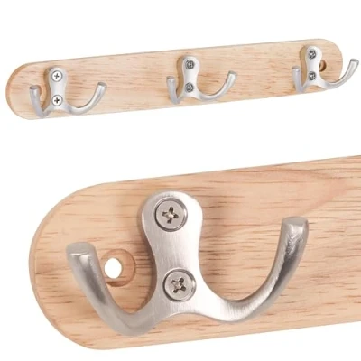 Immagine di RICOO Appendiabiti da Parete in Legno e Metallo, MH013, Design Moderno con 3 Ganci, 27 x 4 3,5 cm per Giacche, Sciarpe Cappelli