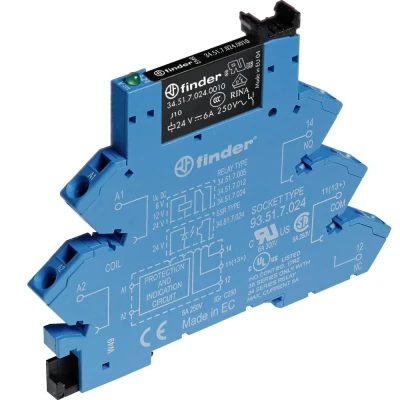 Immagine di Finder 38.61.0.048.0060 Relè di accoppiamento 48 V DC/AC 6 A 1 scambio 10 pz.