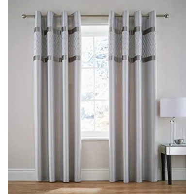 Immagine di Catherine Lansfield Sequin Cluster Tende con Occhielli, 100% Poliestere Velluto, Argento, 66x90 inch
