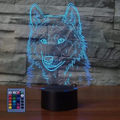 Immagine di HPBN8 Ltd Creativo 3D Lupo Luce Della Notte LED Lampada 7/16 Cambiamento di Colore da Tavolo USB Power Telecomando Giocattoli per Bambini Decor Natale Regalo Compleanno