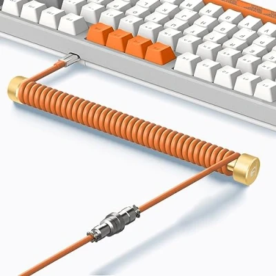 Immagine di MAMBASNAKE Cavo a Spirale Tastiera Custom e Metal Aviator Cable Winder Set Asta Fissa per Aviatore Cavi + TPU Coiled USB C con Connettore Aviazione Metallo Gaming Keyboar/Gamers Arancia