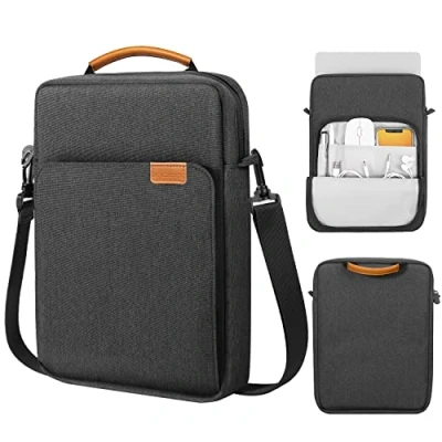 Immagine di MoKo Custodia per PC Portatili da 13,3 14&quot;, MacBook Air 13 M3 M2 2024 2018, PRO 14 2021, Tab S8 Ultra 14,6&quot;, Borsa Morbida Laptop con Maniglie e Tracolla, Nero &amp; Grigio