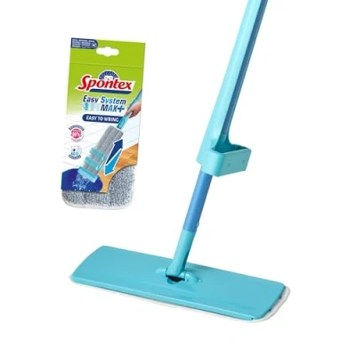 Immagine di Spontex Easy Max+ Lavapavimenti Mop piatto in microfibra con sistema di strizzatura integrato Pulisce pavimenti laminato, legno e piastrelle