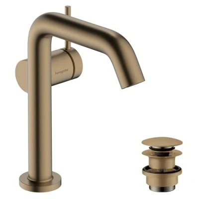 Immagine di hansgrohe Tecturis S Rubinetto per lavabo con push open, risparmio energetico (CoolStart), Miscelatore idrico (EcoSmart) altezza bocca 151 mm, bronzo spazzolato, 73340140