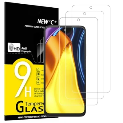 Immagine di NEW&#039;C 3 Pezzi, Vetro Temperato per Xiaomi Poco M3 Pro, Pro 5G, Pellicola Prottetiva Anti Graffio, Impronte, Senza Bolle, Durezza 9H, 0,33mm Ultra Trasparente, Resistente