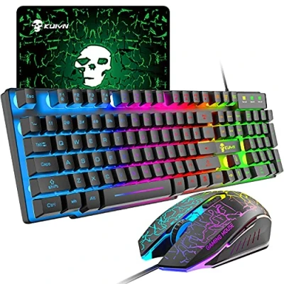 Immagine di T6 Arcobaleno Retroilluminazione Ergonomic Gaming Keyboard + 2400DPI 6 Tasto Dell&#039;arcobaleno LED USB Mouse Game Gioco Pad, Wired and Impostato for PC/MAC (QWERTY, Bianco)