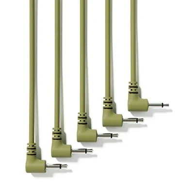 Immagine di ExcelValley 5 Pack Cavi Modulari Mono Patch ad Angolo Retto 3,5mm 1/8&quot; Eurorack Sintetizzatore [Verde Militare 180 cm 71&quot;]
