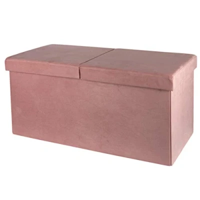 Immagine di Baroni Home Cassapanca Pieghevole, Contenitore Portaoggetti, Pouf Poggiapiedi Velluto Rosa Cipria 76x38x38 cm