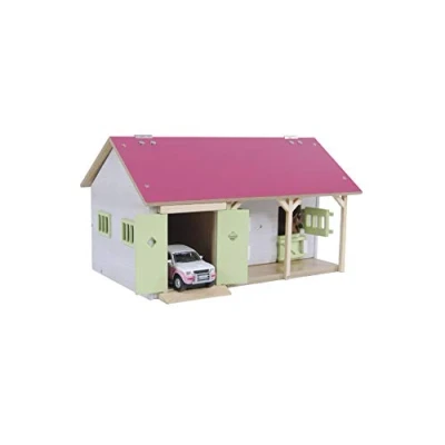 Immagine di Kids Globe 610245 horse stable, pink, 1:32 scale (with 2 boxes, 1 storage room, without horses and accessories, farm for children)