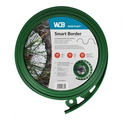 Immagine di WDB Bordo flessibile in plastica, lunghezza 20 m, altezza 4 cm, con 40 chiodi di fissaggio, colore: verde