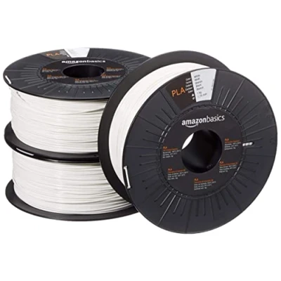 Immagine di Amazon Basics Filamento per stampanti 3D, in polilattato (PLA), 1.75 mm, bianco, 1 kg bobina, 3 bobine