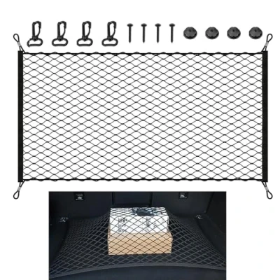 Immagine di Rete per Auto Portaoggetti Bagagliaio, Elastica, Elastico con 4 Ganci 110 x 60cm può Essere Estesa Fino 160x120cm, Soffitto Tetto Organizer, Truck Tronco Reti Car Van, Universale