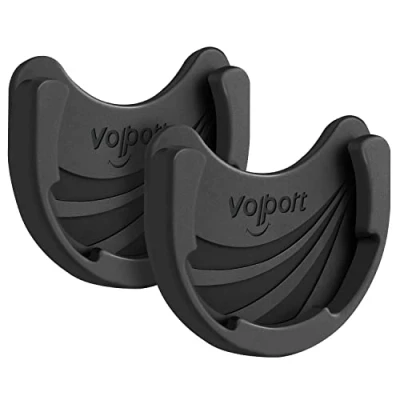 Immagine di Supporto auto VOLPORT per impugnature e supporti pieghevoli Pops, 2 pezzi. nero in silicone telefono cellulare con adesivo parete, cruscotto, vetro.