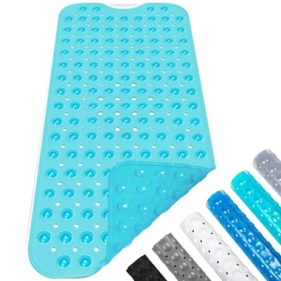 Immagine di Baozun Tappetino Antiscivolo per Vasca da Bagno e Doccia,100 x 40cm Extra Lungo con Ventose Bath Mat Bagno, in PVC,Antibatterico,Resistente alla Muffa,Lavabili Lavatrice Verde trasparente