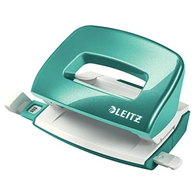 Immagine di Leitz Mini Perforatore, Capacità fino a 10 Fogli, Barra di Selezione del Formato, Metallo, Gamma WOW, Box, Blu (Ghiaccio)