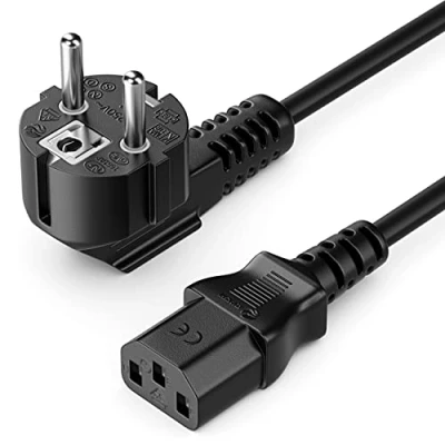Immagine di deleyCON 2m Cavo di Alimentazione Rete Corrente Spina con Impianto Terra Tipo F (CEE 7/4) 90 Angolato a Connettore IEC C13 Femmina PC Computer Monitor Nero