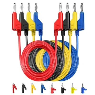 Immagine di PIWOSGOL Cavi di prova Multimetro, Cavo Multimetro Pinze Coccodrillo, Sonde 1 m con Connettore Banana 4 mm, 12 pezzi