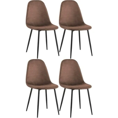 Immagine di CLP Set 4 Sedie Da Pranzo Napier Decorative I Tessuto Velluto Similpelle, Colore:marrone, Materiale:Ecopelle