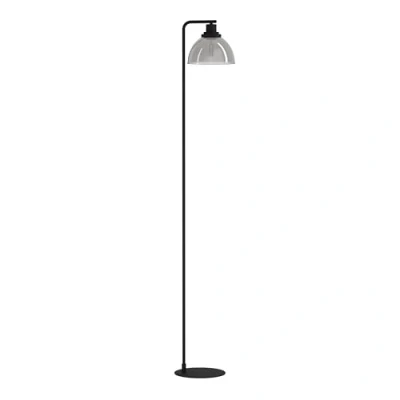 Immagine di Eglo lampada da terra Beleser, metallo in nero e vetro fumo trasparente, con interruttore a pedale, illuminazione attacco E27