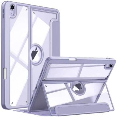 Immagine di FINTIE Custodia per iPad Air 11 Pollici (2024) / 5a Gen (2022)/ 4a (2020) 10.9&quot; con Pencil Holder Multi angli Antiurto Cover Case Retro Trasparente, Lilla Viola