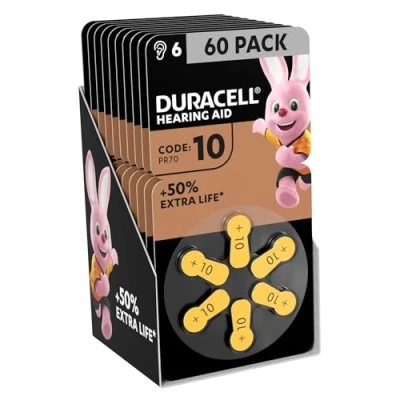 Immagine di Batterie DURACELL per Apparecchi Acustici 10 Confezione da 60 Pile Zinco Aria di Lunga Durata, Ideali Udito Affidabile e Continuo