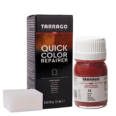Immagine di Tarrago Quick Color 25 ml Tintura per scarpe in pelle, pelle liscia e tela accessori Macchia ad asciugatura rapida che ripara protegge le calzature da piccoli segni (rosso 12)