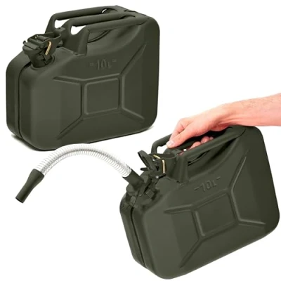 Immagine di BW® Tanica per carburante in metallo, 2 x 10 litri, con beccuccio, verde bronzo, RAL 6031 F9, certificato TÜV e approvazione ONU, Made Europe