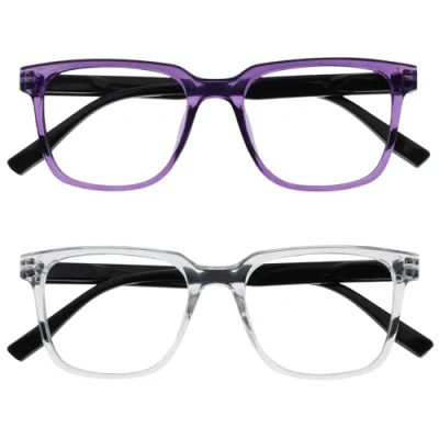 Immagine di OPULIZE LEO Occhiali da lettura Pacco 2 Montatura rettangolare grande Viola, chiaro Uomini Donne Cerniere a molla RR55 5C +2.50