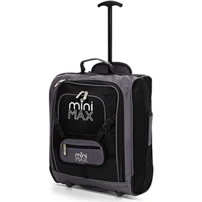 Immagine di Aerolite MiniMAX Valigia Per Bambini EasyJet 45x36x20 Dimensione Max Trolley A Mano 30L Sotto Il Sedile Zaino Bagaglio Junior con 2 Anni Di Garanzia (Nera)
