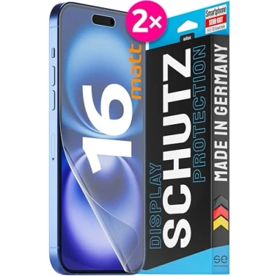 Immagine di Se® Pellicola protettiva 3D antiriflesso per Apple iPhone 16, anti polvere, 100% impronte digitali e compatibile con FaceID, facile installazione senza bolle, ultra trasparente, resistente agli