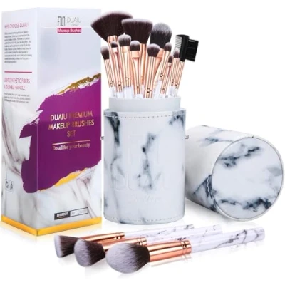 Immagine di Pennelli Make Up DUAIU Set di 15pcs trucco per professionali in marmo da 15 pezzi polvere fondotinta e ombretto con squisito secchio Confezione regalo