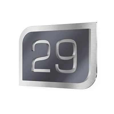 Immagine di Graviers Design Numero civico personalizzabile in vetro acrilico + acciaio inox V2A 160x110 mm Antracite, Resistente alle intemperie, Antiruggine, Targa per porta d’ingresso, Made Germany