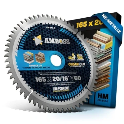 Immagine di HM lama per sega circolare 165 x 20 16 Z60 dentata piatta trapezoidale alluminio. AMBOSS WERKZEUGE® mm + anello riduttore mm. compatibile con Bosch GKS 18 V 57