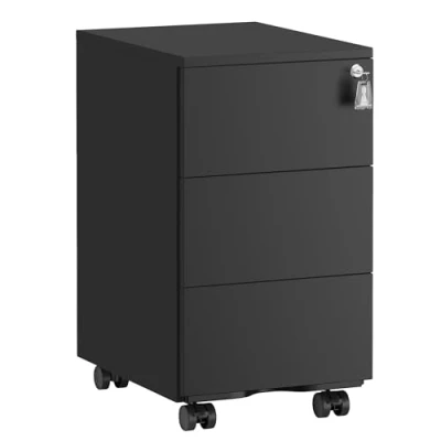 Immagine di SONGMICS Cassettiera da Ufficio Studio Scrivania, Mobiletto con Ruote per Documenti, Supporto Stampante, Chiusura, 3 Cassetti, Pre Assemblato, 40 x 30 54 cm, Nero Opaco OFC079B01