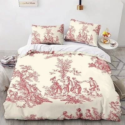 Immagine di Motivo Di Toile De Jouy Set Biancheria Da Letto Con Copripiumini Stampa 3D Per Bambini E Adulti, 3 Pezzi, Copripiumino in Microfibra Chiusura Lampo Federe, Double（200x200cm）