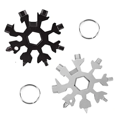 Immagine di 2 pezzi 18 in 1 strumento,Strumento fiocco di neve,Portachiavi neve,Opener Keychain,Cacciavite Bottle Opener Keychain Chiave per Viaggi Campeggio(Nero+argento)