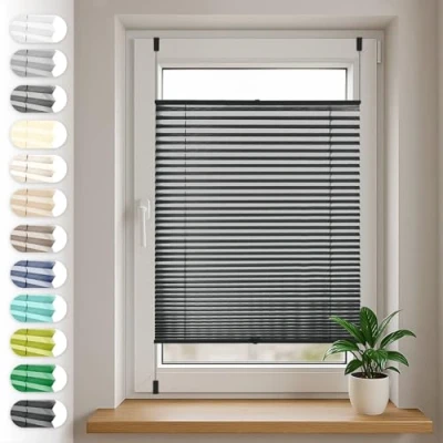 Immagine di SONELLO Tenda plissettata Klemmfix senza foratura, 70cm x 100cm Nero, tende plissettate per porte e finestre con morsetti pronta l&#039;uso, protezione solare, Parti Il Montaggio Incluse