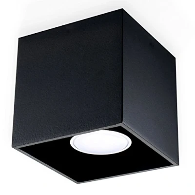 Immagine di SOLLUX LIGHTING Quad 1 Lampada da soffitto Design moderno con paralume rettangolare In alluminio lampadina GU10 sostituibile, x 40 W Nero, 10 cm