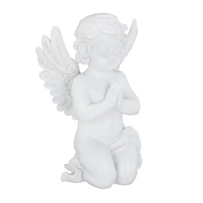 Immagine di Relaxdays Statuetta Decorativa a Forma di Angelo, in Preghiera, Resistente, per Giardino, Pietra Artificiale, Bianco