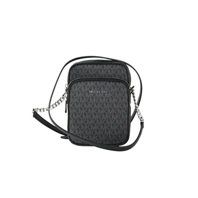 Immagine di Michael Kors Borsa a tracolla da viaggio Jet Set, flight bag di medie dimensioni in PVC, con logo e catena, nero, Medium