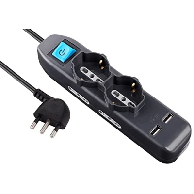Immagine di Electraline 62095 Multipresa 6 Posti 2 Polivalenti Schuko 4 Bivalenti 10/16A Prese USB 2.1A Cavo 1,5 M, Nero