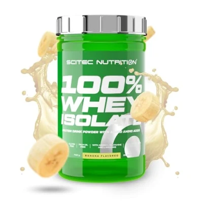 Immagine di Scitec Nutrition 100% Whey Isolate Puro potere proteico con BCAA Glutammina e Arginina Formula senza zucchero glutine, 700 g, Banana