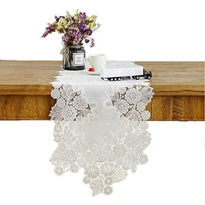 Immagine di runner da tavola, in pizzo bianco con fiori ricamati, tavola europeo per comò, sciarpe, mensole, centrini matrimoni, centrotavola feste e raduni., Come immagine, 35x160cm