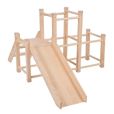 Immagine di KiddyMoon Parco Giochi con Scivolo in Legno per Bambini Giocattolo Montessori Rampa di Arrampicarsi I Piccoli Set attività, Natural