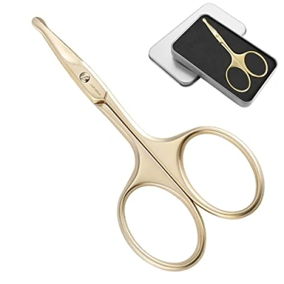 Immagine di JARVISTAR Forbici per Capelli Naso Orecchie con Punta Arrotondata in Acciaio Inossidabile, di Sicurezza Tonda Curva Affilata, da Barba, 9,5 cm Oro