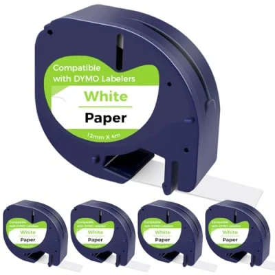 Immagine di CNMTCCO Nastro per Dymo Letratag, Carta Etichettatrice Compatibile con le ricarica Etichette Letratag LT 100T 100H 200B XR, 12mm x 4m in Nero su Bianco 91220 (5)