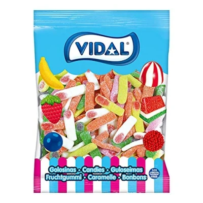 Immagine di Vidal Golosine a dita assortite Caramelo in gomma con aroma pica, colori rosa, giallo, arancione e verde, miscela frutta, sacchetto 1,5 kg (101),