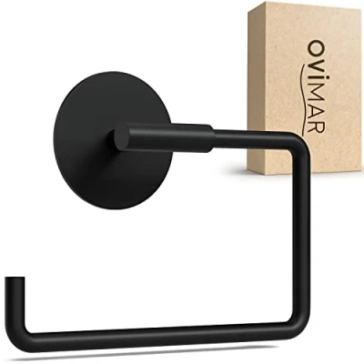 Immagine di ovimar portarotolo Tromoy senza foratura nero autoadesivo in acciaio inox coperchio con meccanismo soft close opaco per incollaggio